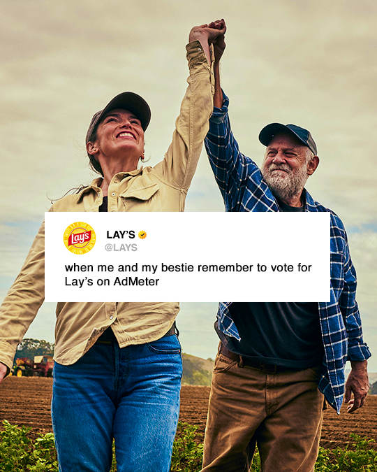 LAYS's tweet photo. Help Last Harvest grow into the #1 spot on AdMeter 🥔☀️ vote now! https://t.co/QqR5HTV3Hd 

18+. US residents only.  #LaysSBLX #SBLX https://t.co/sJVFEVn2o2