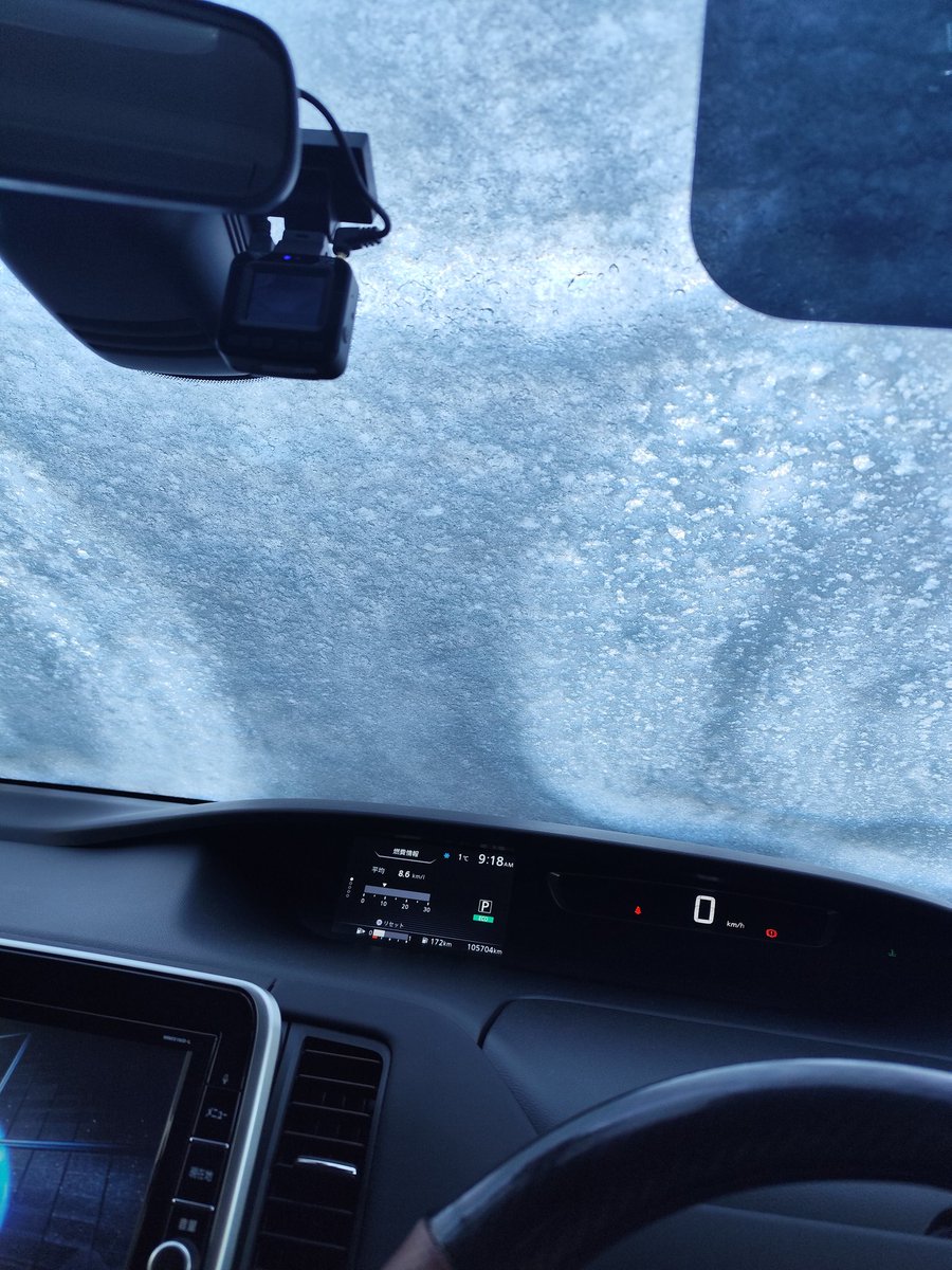 病院行くんだけど、フロントガラス凍っちゃって出られなーい😭