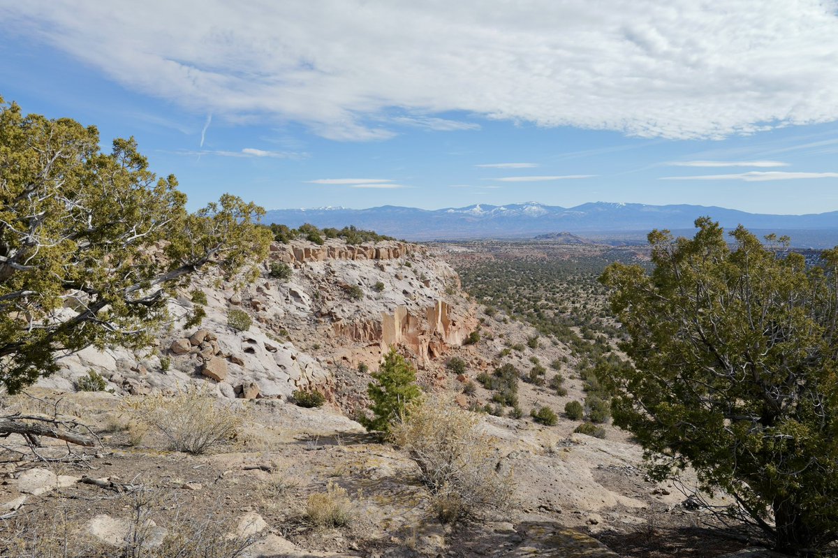 Roebot's tweet photo. 📍 Tsankawi, Bandelier National Monument, New Mexico 7/5 🥑  Standing on the same mesa where Ancestral Puebloans carved homes into volcanic tuff 1000+ years ago, you can see Los Alamos on the next ridge over. The place where one civilization built something sacred is within line of sight of where another civilization built something that could end everything.

Tsankawi is part of Bandelier National Monument, but feels nothing like it—no paved trails. No guardrails. You walk in the literal footsteps of the Ancestral Puebloans—petroglyphs on the cliff faces, carved cavates in the rock, and a trail worn so deep into the mesa top by centuries of human feet that you’re walking through a groove in solid stone.

The San Ildefonso Pueblo still considers this land sacred. Their ancestors lived here, farmed here, read the seasons in the canyon walls. The continuity is unbroken—this isn’t a ruin. It’s a living cultural landscape.

Then in the 1940s, the US government took the mesa next door and built Los Alamos National Laboratory. The Manhattan Project. The place where we split the atom and built the weapon that redefined what humans are capable of—for better and worse.

Two mesas. One where people built a civilization in harmony with the landscape over centuries, more than 1000 years. One where people unlocked the power to unmake landscapes in seconds.

I don’t have a lesson here. But walking the Tsankawi trail and feeling the weight of centuries of feet that carved footpaths while the lab sits quietly on the horizon is haunting.