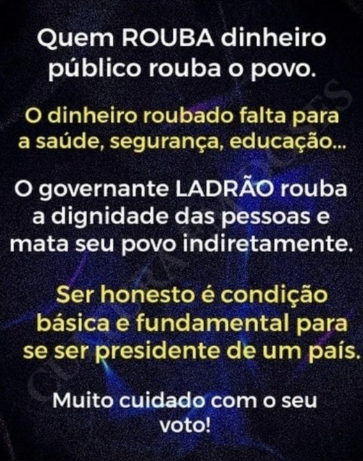 Só vota no ladrão quem faz parte do esquema ou não tem cérebro. 
#LulaLadrão