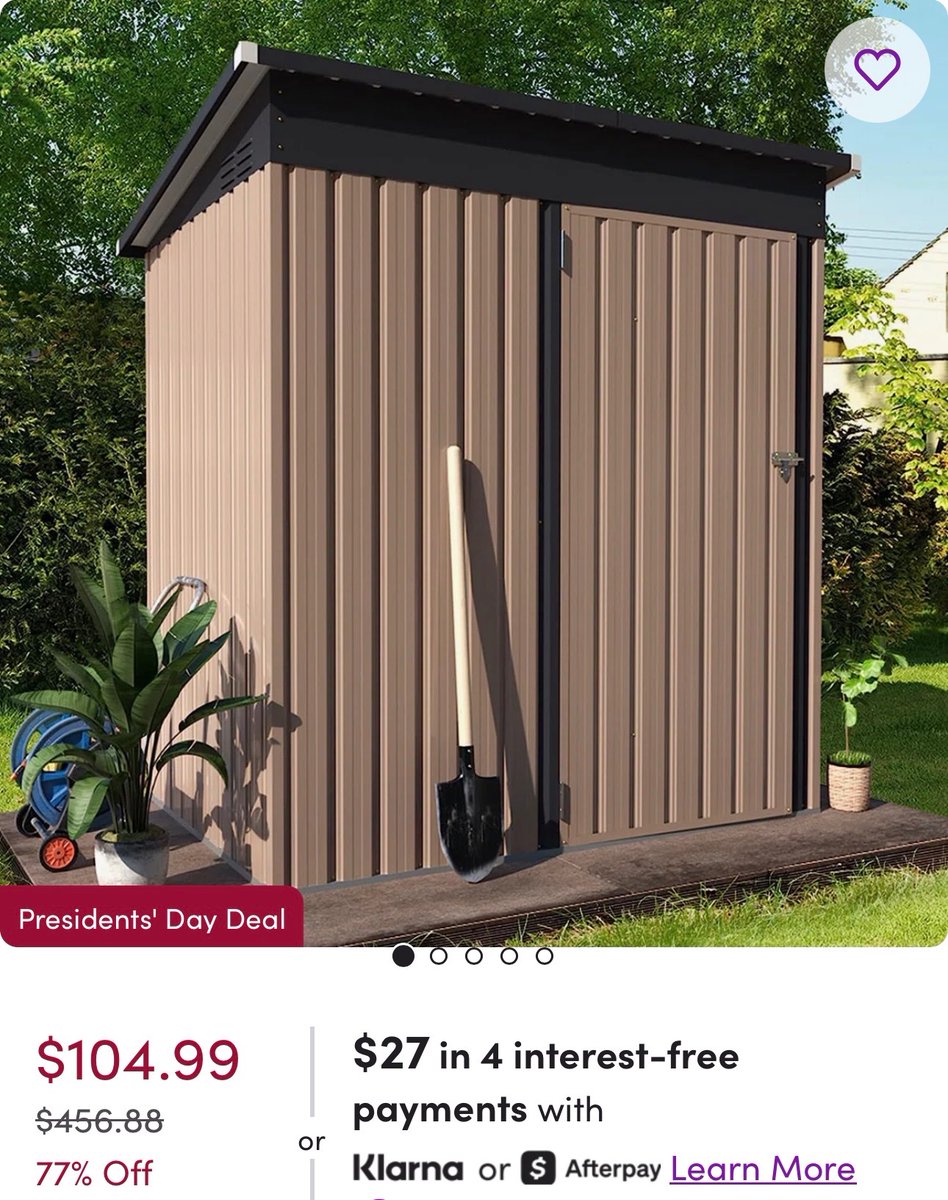 PriceErrors's tweet image. 🚨 Presidents Day Clearance Event! 🇺🇸

This Shed is up to 77% OFF 🏷️
Snag the deal here 👉 bit.ly/4r3LpDU

Browse ALL Clearance Finds 🔎
bit.ly/4bHfq7Z

#PresidentsDay #ClearanceSale #DealAlert #HomeDeals