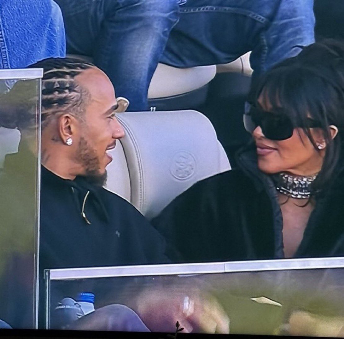 fiagirly's tweet image. Lewis Hamilton and Kim Kardashian at the #SuperBowl