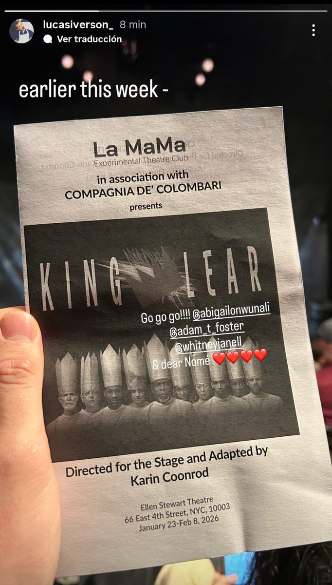 ClubIverson's tweet photo. Lucas is on a stage play frenzy! He attended La MaMa's production of King Lear in NYC earlier this week.

via instagram stories https://t.co/HlibMZFuXE