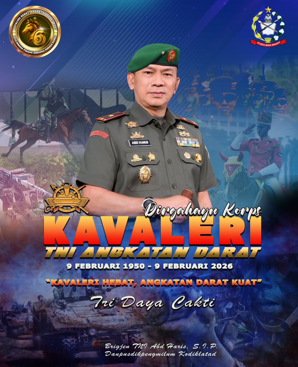 pengmilum's tweet photo. Dirgahayu Korps Kavaleri TNI Angkatan Darat
9 Februari 1950 - 9 Februari 2026
"TRI DAYA CAKTI"
#dirgahayu #kavaleri #kavaleritniad #tni #tniadprima https://t.co/OtFtdM125x