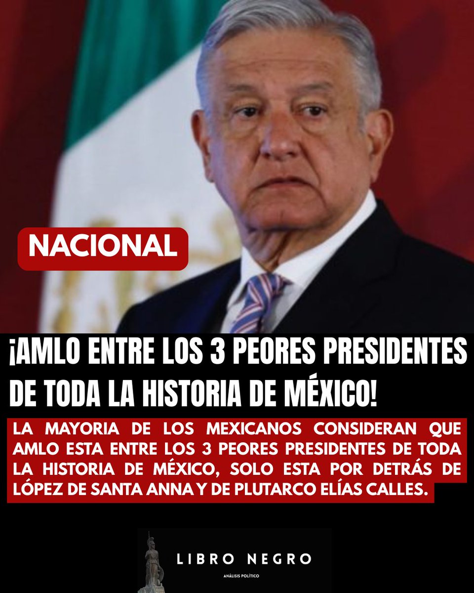 Libro_negro_'s tweet image. #ULTIMAHORA 🔴| ¡AMLO entre los tres peores presidentes de toda la historia de México! 😱😱

Ciudadanos coinciden en que AMLO esta entre los tres peores presidentes de toda la historia de México siendo solo superado por Antonio López de Santa Anna y Plutarco Elías Calles.

¿Y tu…