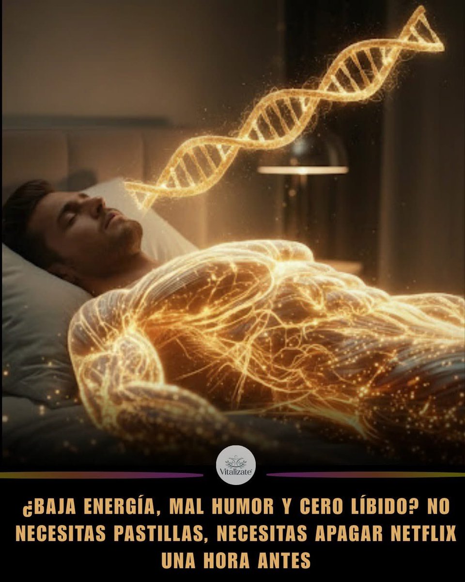 musicandsoularg's tweet photo. EL INTERRUPTOR GENÉTICO QUE APAGAS CADA VEZ QUE MIRAS TU CELULAR EN LA CAMA

Si tu energía está por los suelos, tu humor es una montaña rusa y tu deseo ha desaparecido, antes de buscar un diagnóstico complejo, revisa tu infraestructura nocturna. 

No necesitas pastillas para resetear tu sistema; lo que necesitas es apagar las pantallas una hora antes de dormir. 

La luz azul emitida por dispositivos como Netflix o el smartphone actúa como un sabotaje técnico directo sobre tu glándula pineal, bloqueando la producción de melatonina y enviando una señal falsa de "día" a tu software biológico en el momento que más necesita reparación.

La ciencia ha confirmado que la exposición a luz artificial nocturna altera la expresión de los genes del reloj circadiano, desequilibrando la producción de cortisol y testosterona. 

Este colapso hormonal no solo afecta tu descanso; impacta directamente en tu metabolismo y en tu líbido, ya que tu cuerpo prioriza el estado de alerta sobre las funciones de reproducción y recuperación profunda. 

Recuperar la soberanía sobre tu sueño es el bio-hack más potente y económico para devolverle a tu maquinaria el rendimiento y la vitalidad que ha perdido.

¿Por qué una hora sin pantallas es ingeniería de salud pura?

Reseteo de Melatonina: Permitir que tu cerebro detecte la oscuridad real es la única forma de activar la reparación celular profunda y el descanso real.

Equilibrio Hormonal Táctico: Un sueño de calidad optimiza la producción de hormonas clave para el humor, la energía y el deseo sexual.

Protección del ADN: Durante el sueño ininterrumpido, tu sistema activa protocolos de mantenimiento que corrigen errores en la replicación celular.

Tu habitación debe ser un santuario de recuperación, no una extensión de tu oficina o centro de entretenimiento. Apaga el ruido visual y deja que tu infraestructura biológica haga su trabajo.

Guía de Desconexión 
Protocolo de Reparación Nocturna

Establece una zona libre de tecnología 60 minutos antes de acostarte; tu cerebro necesita ese tiempo para iniciar el proceso de "apagado".

Sustituye el scroll infinito por una actividad analógica; leer un libro físico o practicar la respiración profunda estabiliza tu sistema nervioso.

Entiende que tu líbido y tu humor dependen de este ciclo; sin reparación nocturna, no hay energía disponible para el día siguiente.

Optimiza tu entorno; busca oscuridad total para que tu software hormonal opere al 100% de su capacidad técnica.

Frecuencia: 
Protocolo diario e innegociable. Tiempo esperado: Mejora en el estado de ánimo y niveles de energía en las primeras 72 horas de cumplimiento.

Fuente: Proceedings of the National Academy of Sciences (PNAS) — "Evening use of light-emitting eReaders negatively affects sleep, circadian timing, and next-morning alertness". 🏥 Revista: Proceedings of the National Academy of Sciences (PNAS), 2015.
