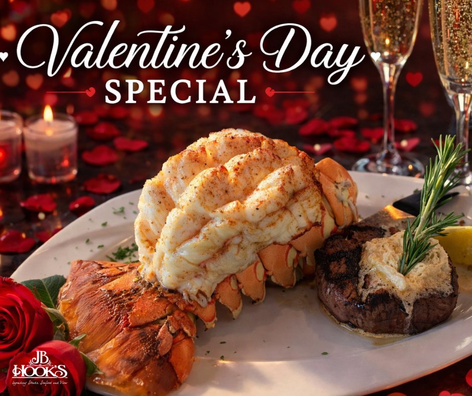Love is in the air… and on the table. 💕🥩🦞
✨ Steak &amp; Lobster for Two
🥂 Two glasses of champagne
🌹 A rose for the ladies
Available Friday the 13th &amp; Saturday the 14th, because love deserves more than just one night.
jbhooks.com