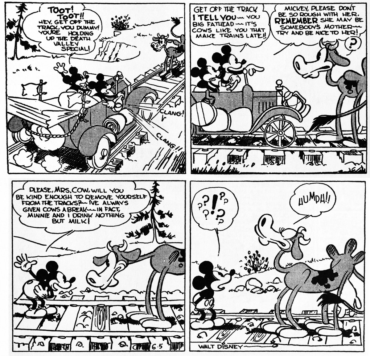 DailyMouseStrip's tweet photo. Mickey Mouse in Death Valley-57 (June 5, 1930)
Writer: Floyd Gottfredson
Pencil: Floyd Gottfredson
Inking: Roy Nelson https://t.co/qk5fJjyXRO