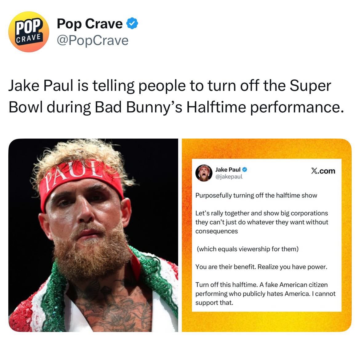 LePapillonBlu2's tweet photo. How about we just cancel Jake Paul altogether? #SuperBowl https://t.co/c9h6cVWFJd