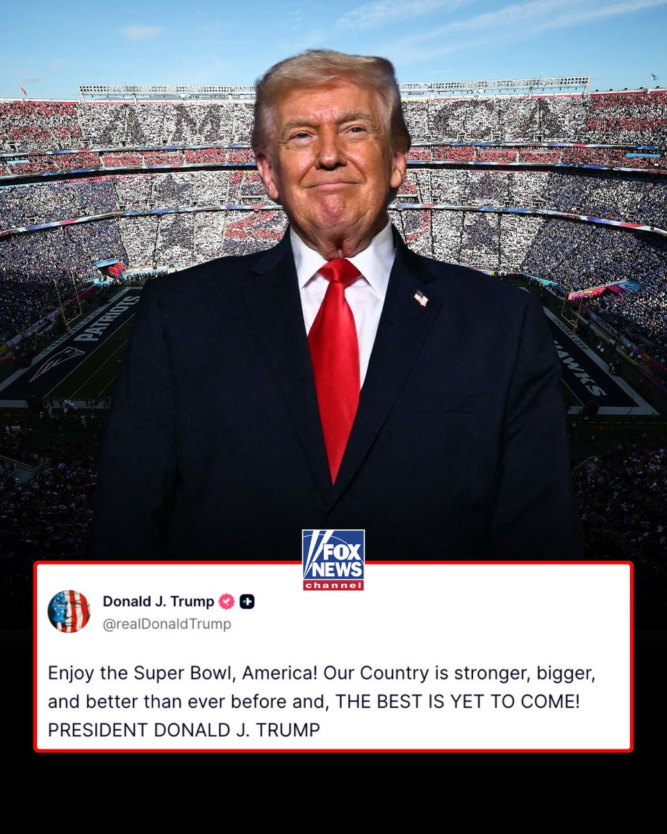 FoxNews's tweet image. GAME ON: President Trump shared a Super Bowl message celebrating the country, saying the U.S. is “stronger, bigger, and better than ever before” and adding, “The best is yet to come.”