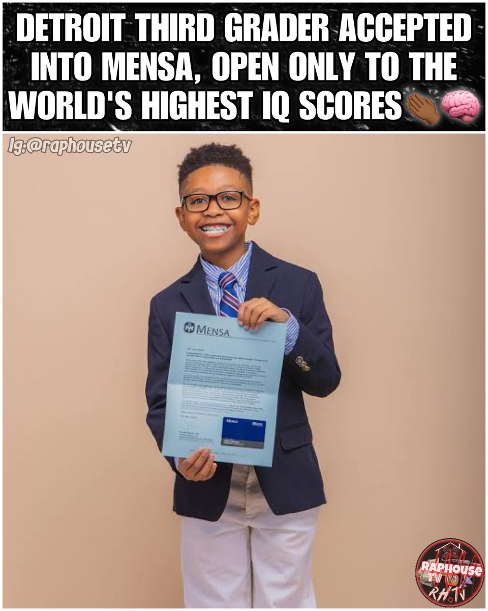 raphousetv2's tweet image. Detroit Third Grader Accepted Into Mensa, Open Only To The World's Highest IQ Scores.🤯👏🏾