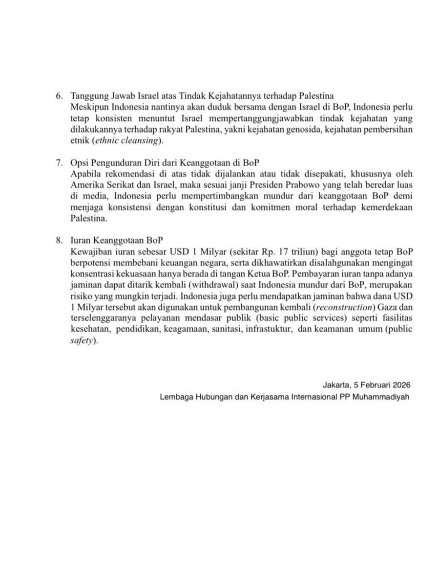 Persuasi_id's tweet photo. Sikap Muhammadiyah Melalui Lembaga Hubungan dan Kerja Sama Internasional (LHKI) Pimpinan Pusat Muhammadiyah, Terhadap Board of Peace BoP https://t.co/zUJbuqAyaO