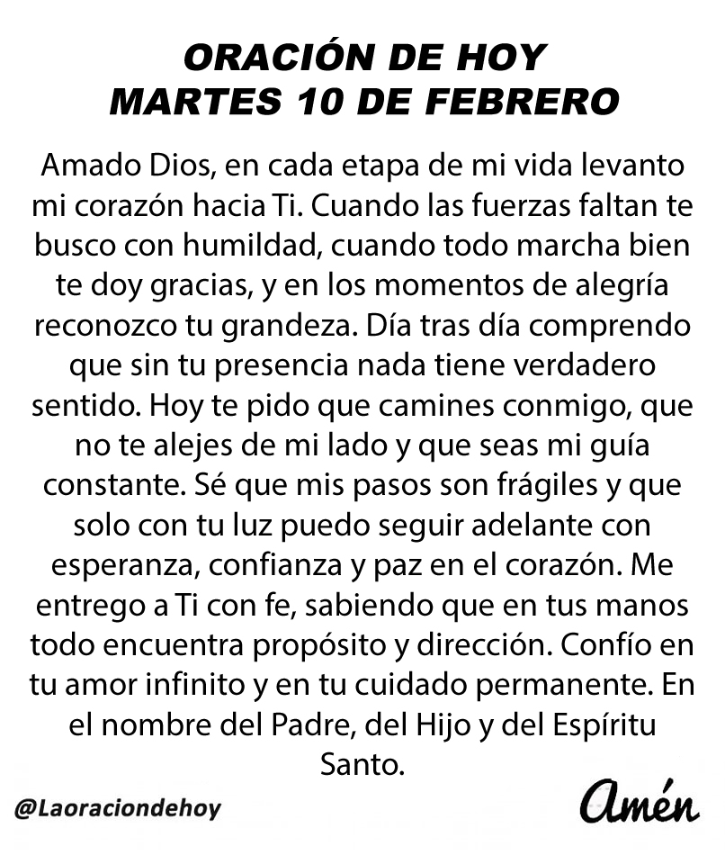 Oración diaria para hoy martes 10 de febrero de 2026.