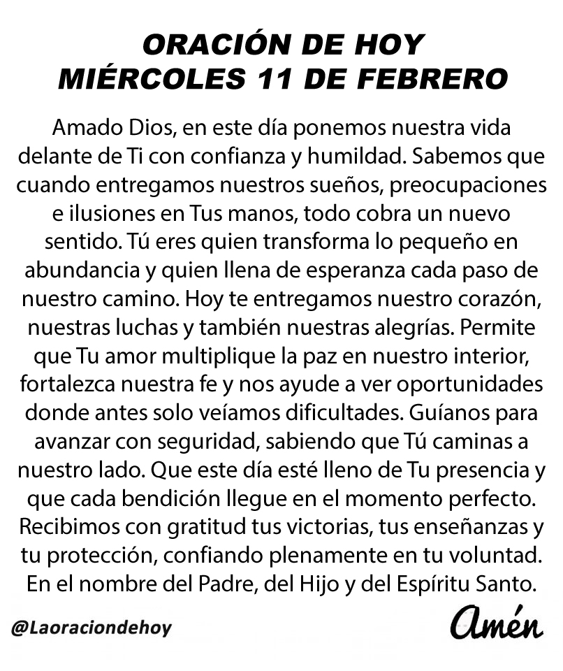 Oración diaria para hoy miércoles 11 de febrero de 2026.