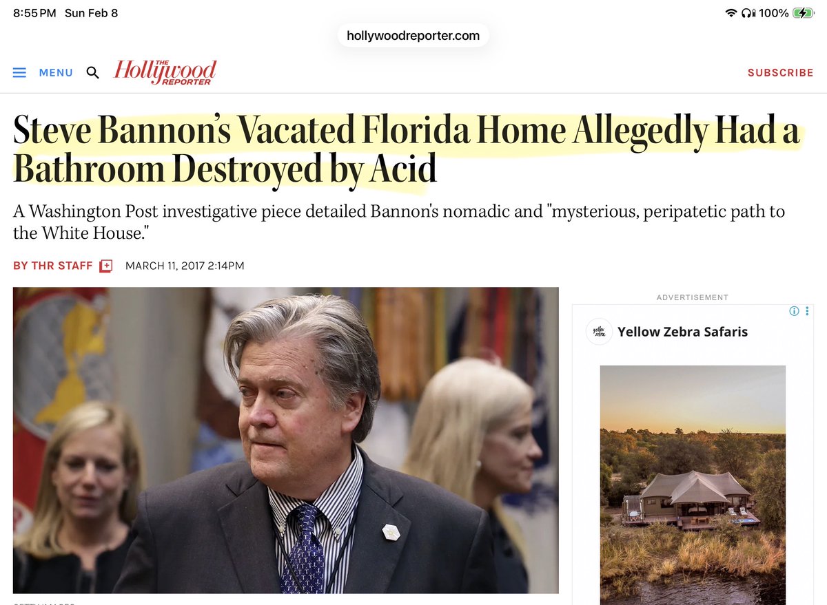 KellyKarmaQueen's tweet image. Remember this?
Washington Post broke a story back in 2017 about Bannon Florida home was left in disrepair and his bathtub was destroyed with ACID!
hollywoodreporter.com/news/general-n…