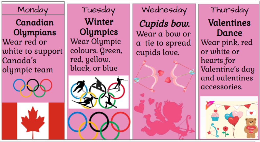 Olympics/Valentine’s Spirit this week!