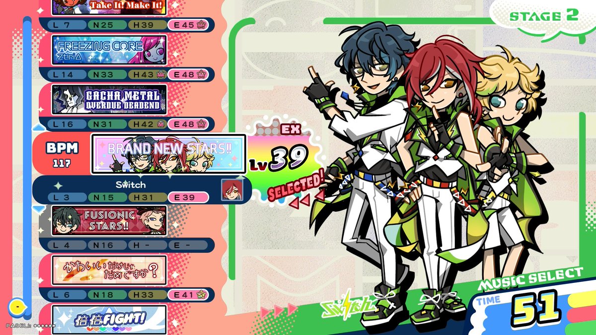 タイトル：BRAND NEW STARS!!
アーティスト：Switch
担当キャラ：Switch
#popn  #あんスタ