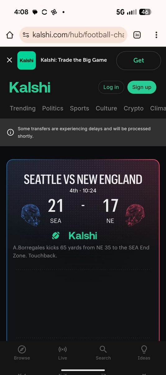 Why was <a href="/Kalshi/">Kalshi</a> showing this score earlier in the first half when I first opened the SB page?