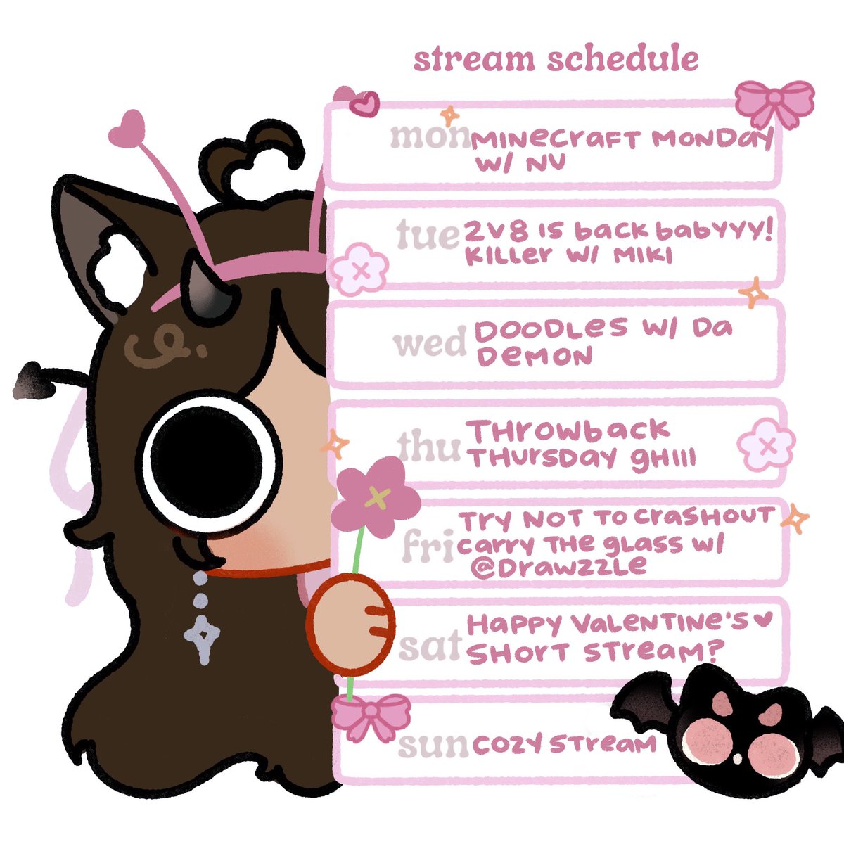 ⤷ ゛Schedule for the week of 02/09 — 02/15 ˎˊ˗

Schedule not definitive, changes may apply!