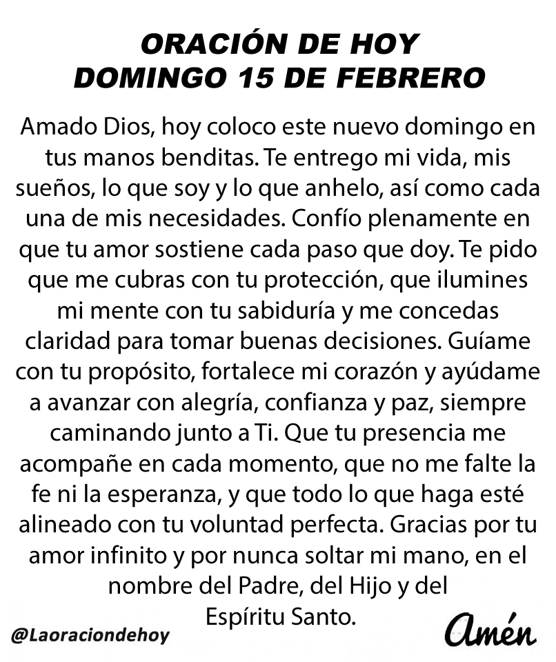 Oración diaria para hoy domingo 15 de febrero de 2026.