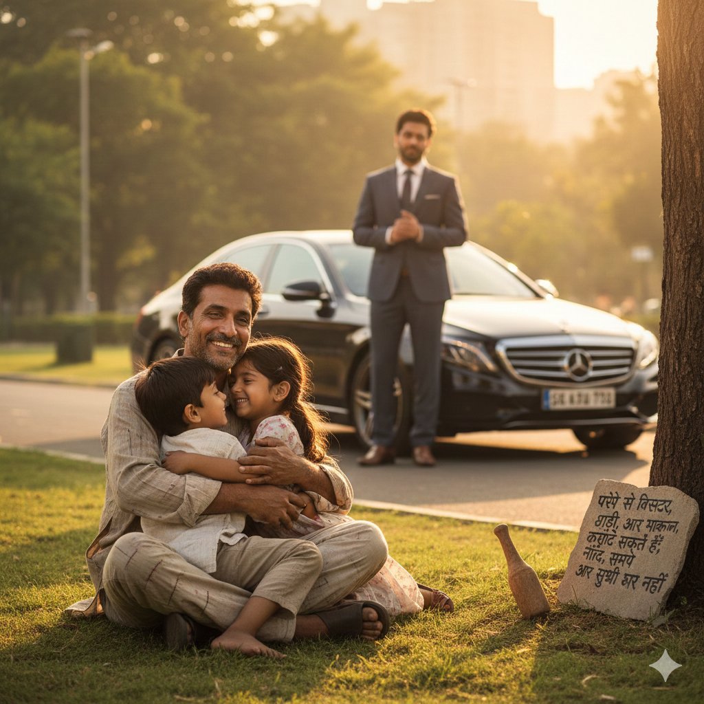 यह कहानी है दो दोस्तों की, रामू और आर्यन। दोनों एक ही गाँव में पले-बढ़े थे, लेकिन समय के साथ उनकी किस्मत की राहें अलग हो गईं।

रामू: एक गरीब किसान का बेटा था। उसके पास पहनने को फटे कपड़े और रहने को एक कच्चा मकान था। वह दिन-भर मेहनत करता, फिर भी दो वक्त की रोटी मुश्किल से जुट पाती