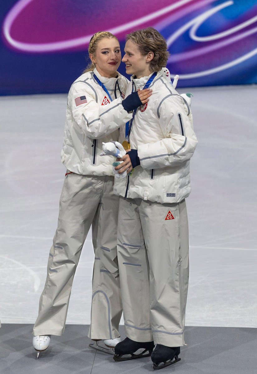 Ilia Malinin with Amber Glenn and Tina the mascot on the ...