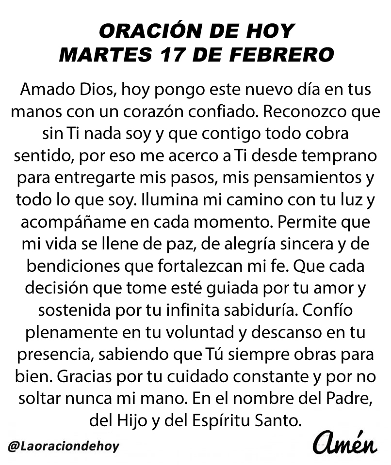 Oración diaria para hoy martes 17 de febrero de 2026.