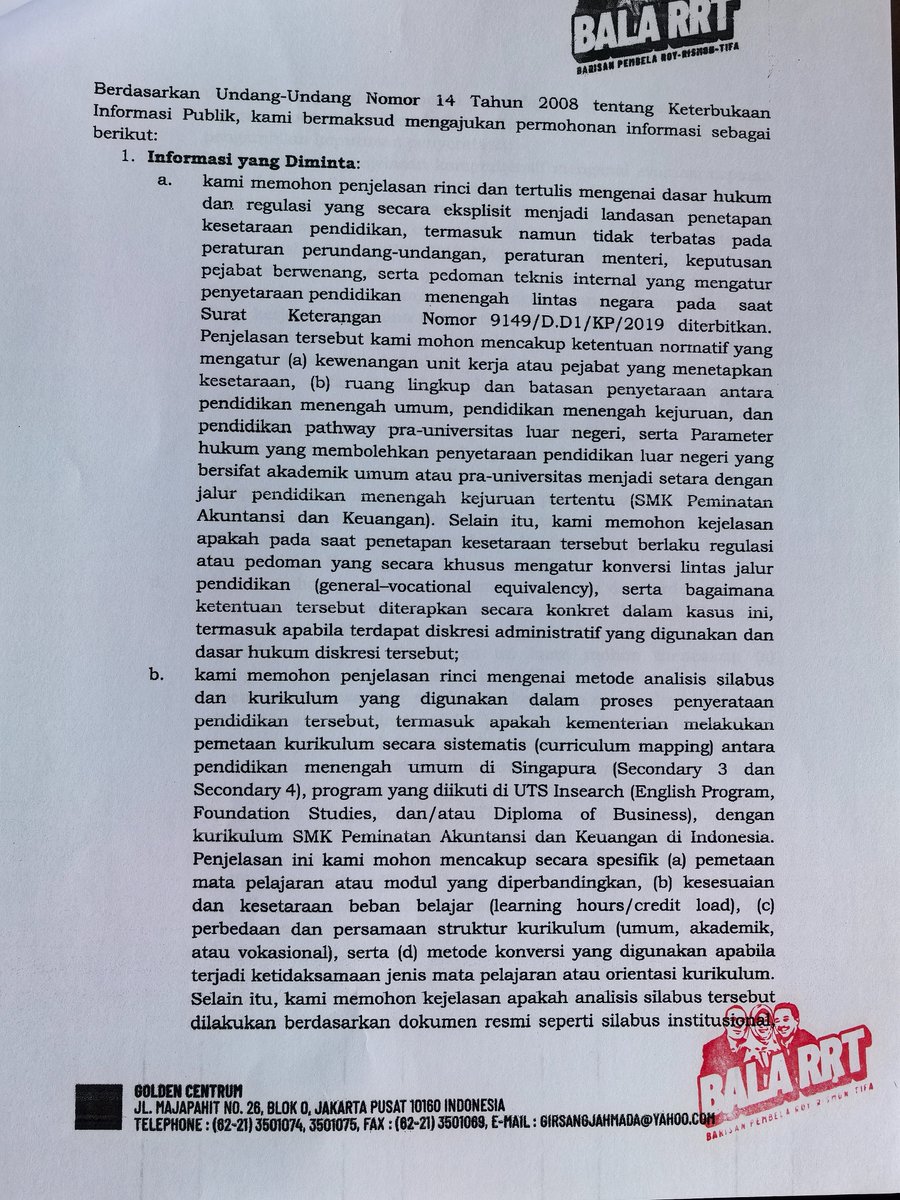 SianiparRismon's tweet photo. Per 10 Januari 2026, kami mohonkan permintaan informasi publik kepada PPID KEMENDIKDASMEN seputar kajian kurikulum dan silabus yang menjadi dasar penyetaraan SMK untuk Wapres Gibran. Sampai hari ini, 9 Feb 2026, masih belum ada jawaban. https://t.co/Twxl57tz5n