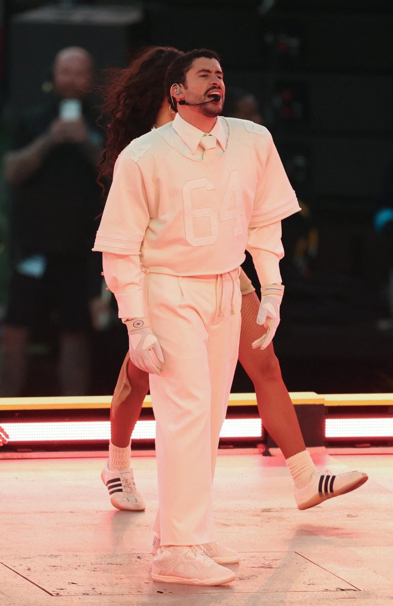 ComplexSneakers's tweet image. Bad bunny hit the Super Bowl Halftime show stage in the Adidas BadBo 1.0