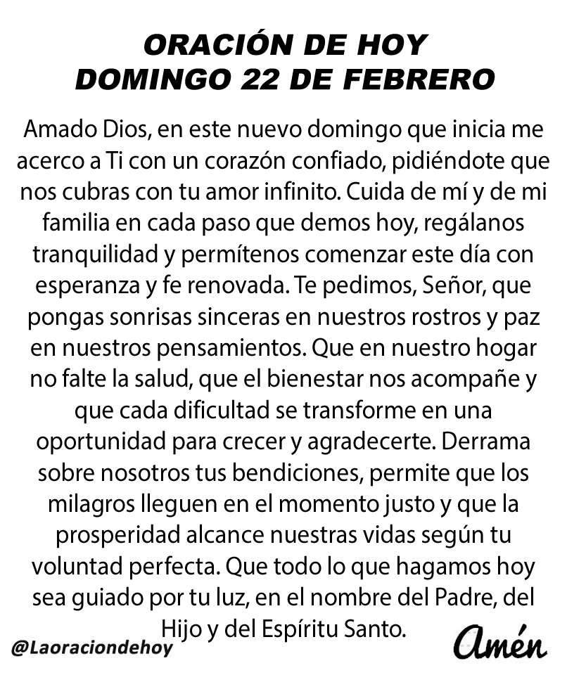 Oración diaria para hoy domingo 22 de febrero de 2026.