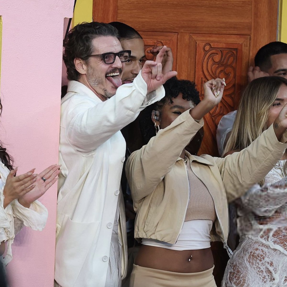 Pedro Pascal during Bad Bunny’s halftime show at the #SuperBowl