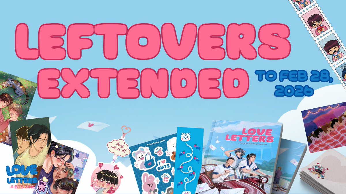 Hi fellow ARMYs! 💜

It’s been a little quiet here, but we’ve got some exciting news! ✨ With Valentines Day around the corner, we extended our leftovers sale through February!
 
Last chance to grab a zine with all the beautiful art and fics by team! Don’t miss out!💌