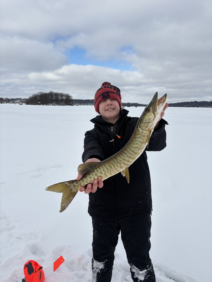 DiBiaseAdam's tweet photo. Hey @JJWatt my son and I have been Cardinals fans forever! This morning on Super Bowl Sunday, my son caught and released his first 30″ musky ice fishing on Pewaukee Lake 🧊🎣😄 — figured you’d appreciate a Wisconsin sports &amp; fishing moment! #PewaukeePride https://t.co/GamavqCMgq