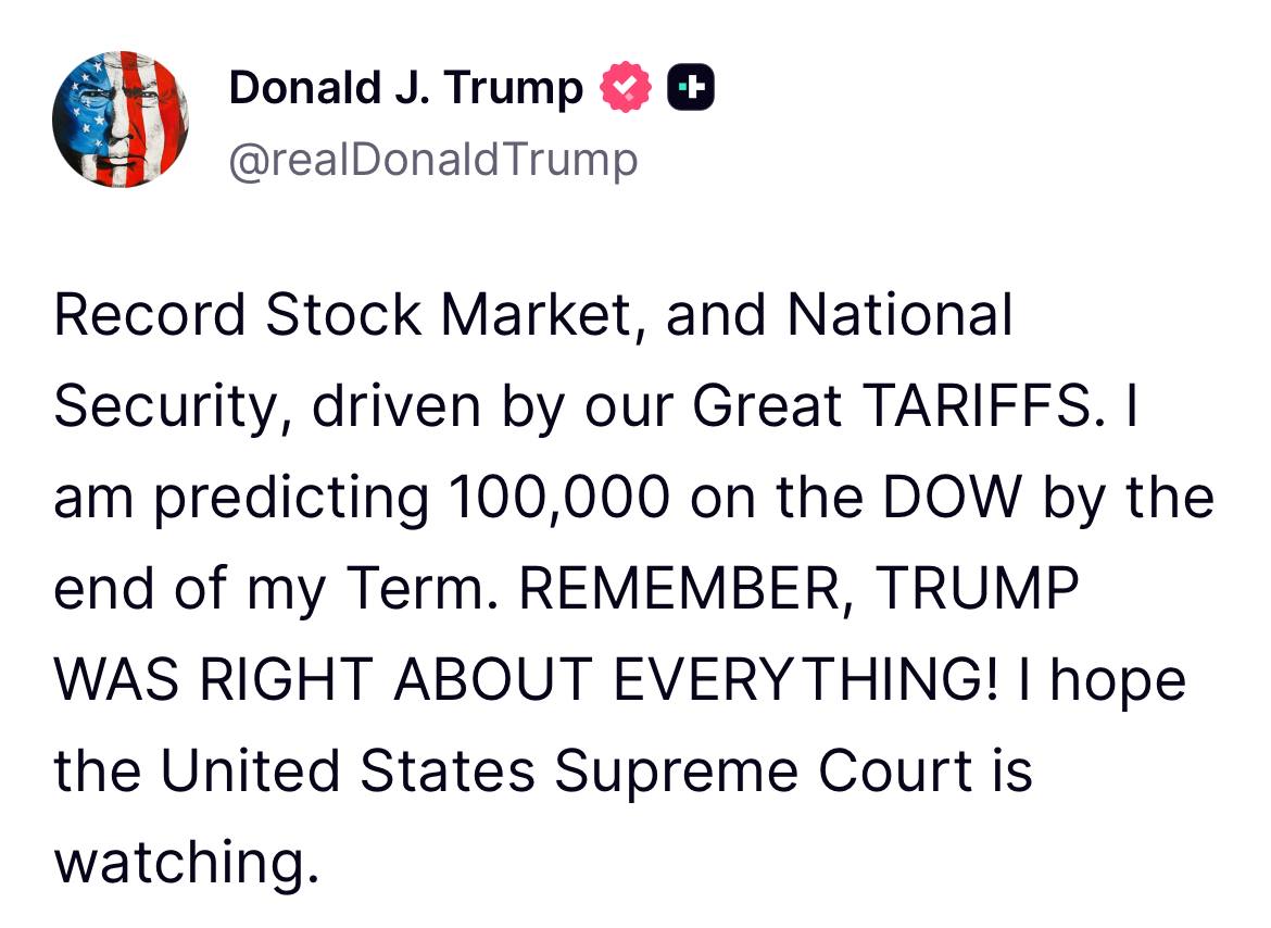 🔥 Ông Trump tuyên bố “Trump luôn đúng về mọi thứ”

Bao gồm cả việc dự đoán chỉ số Dow Jones x2 giá trị hiện tại vào tháng 01/2029

Tổng thống nay khét quá, chưa thấy dự đoán giá $BTC bao giờ ae nhỉ 😂