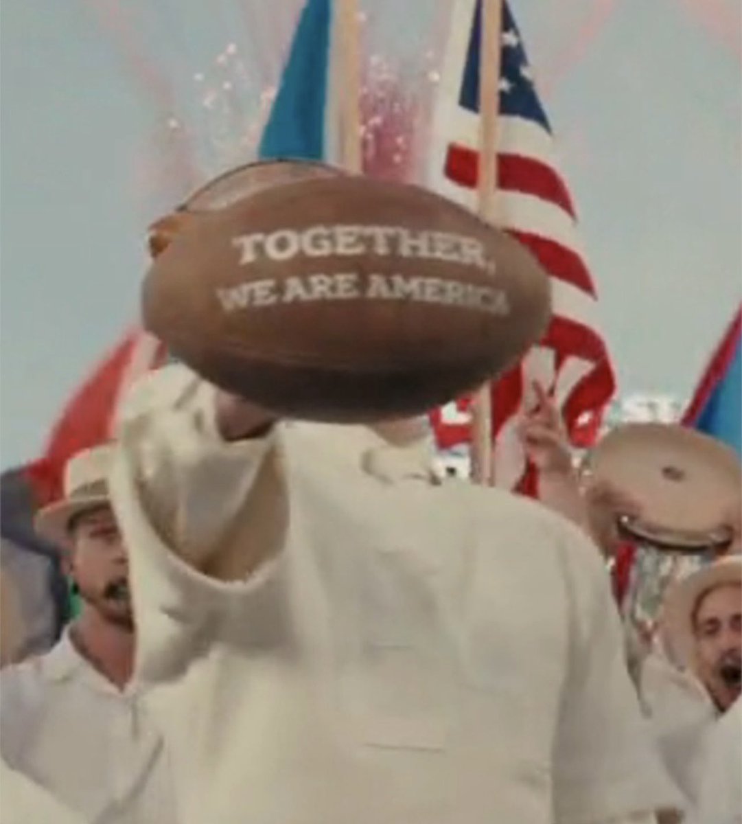 Bad Bunny capped off his incredibly halftime performance by singing the name of every country in the Americas and then holding up this football.

What a show 🙌🏻