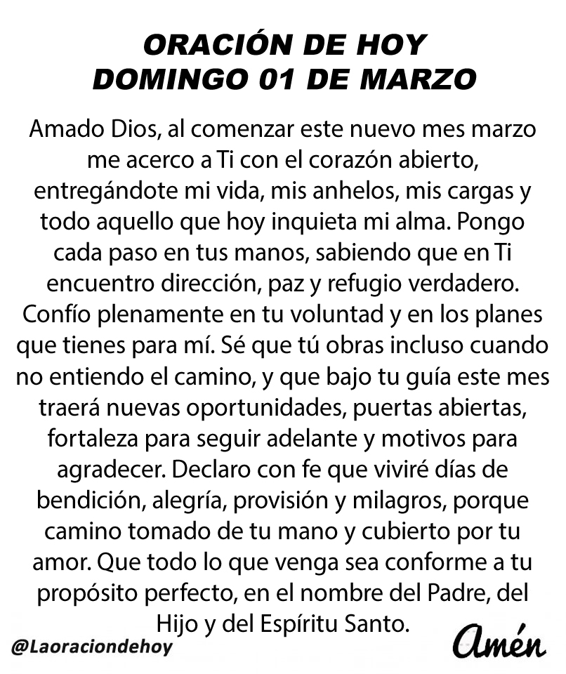 Oración diaria para hoy domingo 1 de marzo de 2026.