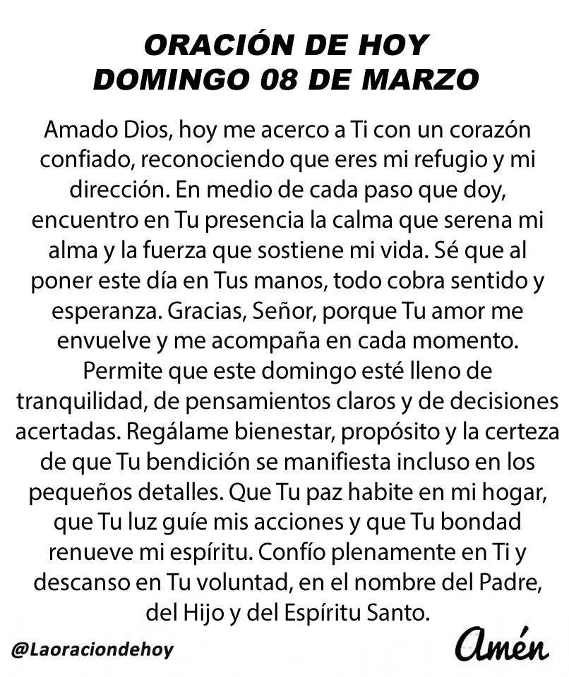 Oración diaria para hoy domingo 8 de marzo de 2026.