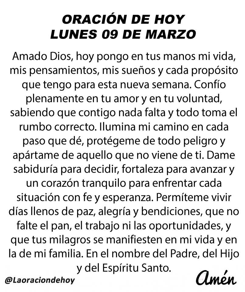 Oración diaria para hoy lunes 9 de marzo de 2026.