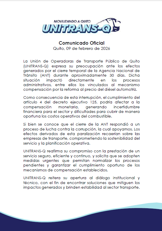 QUnitrans's tweet photo. Postura frente al cierre de la ANT https://t.co/tP2z8Su5gk