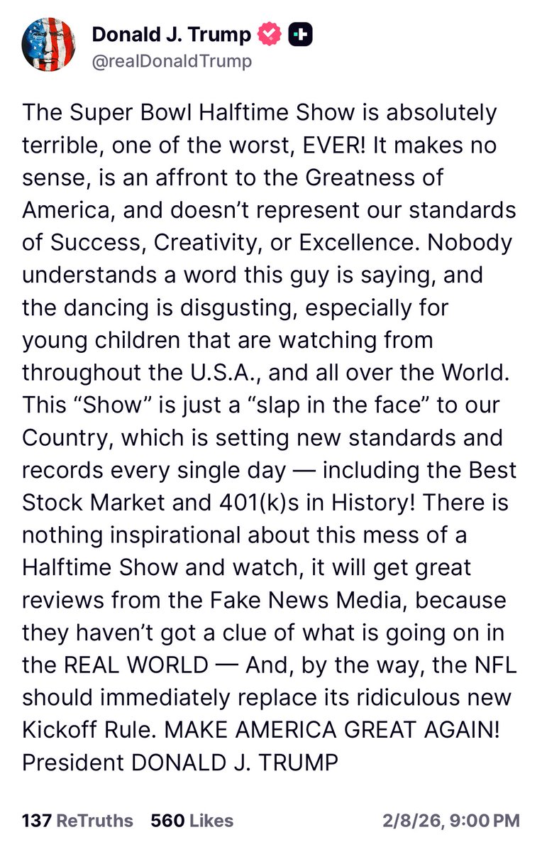 Trump apparently watched Bad Bunny instead of Kid Rock