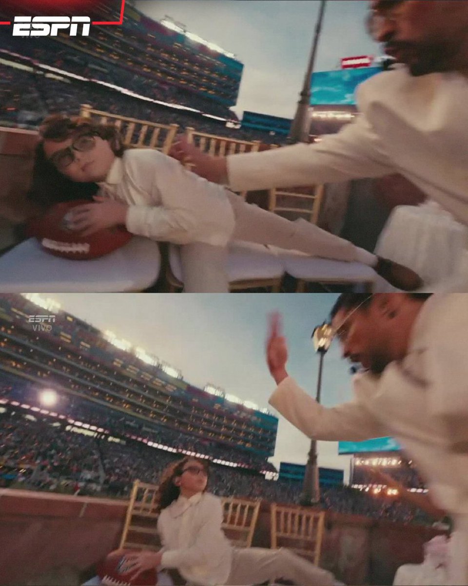 Bad Bunny had a kid sleeping on three chairs during his wedding set at the halftime show in the #SuperBowlLX 

El niño que se duerme en las fiestas 😴