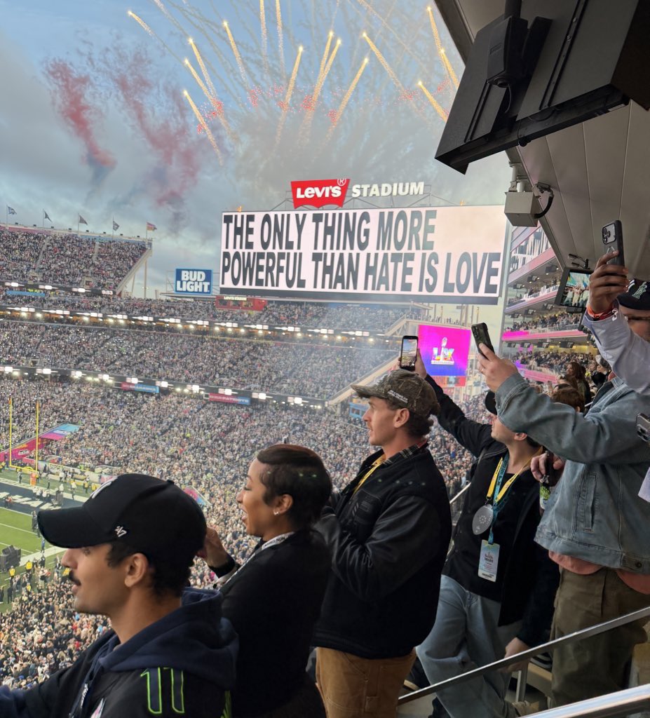 "The only thing more powerful than hate is Love" — Bad Bunny for the #SuperBowl.