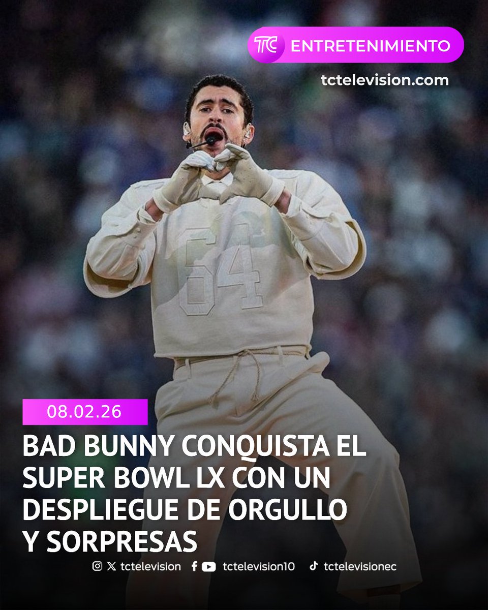 tctelevision's tweet image. 🔥 ¡HISTÓRICO! Bad Bunny acaba de romper el #SuperBowlLX. 🐰🏟️
Desde "Tití me preguntó" hasta varias colaboraciones épicas, Benito llevó a Latinoamérica (¡incluyendo a Ecuador 🇪🇨!) a lo más alto. 🌍✨

Míralo aquí: bit.ly/3O4g9X1