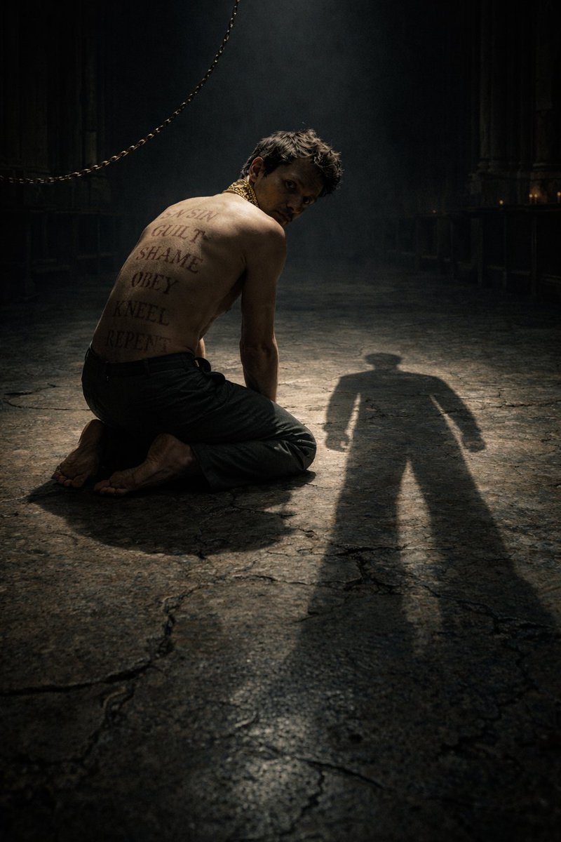 OrphionOraculum's tweet photo. Sin. Guilt. Shame. Obey. Kneel. Repent.

Not feelings. Brands.

They didn't raise you. They trained you.

A man trained to kneel forgets he was born to stand.

Your shadow remembers.

Do you? https://t.co/d41kSyNw14