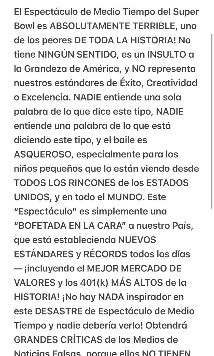 unpocotendencia's tweet image. “Donald Trump”

Por los dichos de Donald Trump sobre la actuación de Bad Bunny en el Súper Bowl 2026.