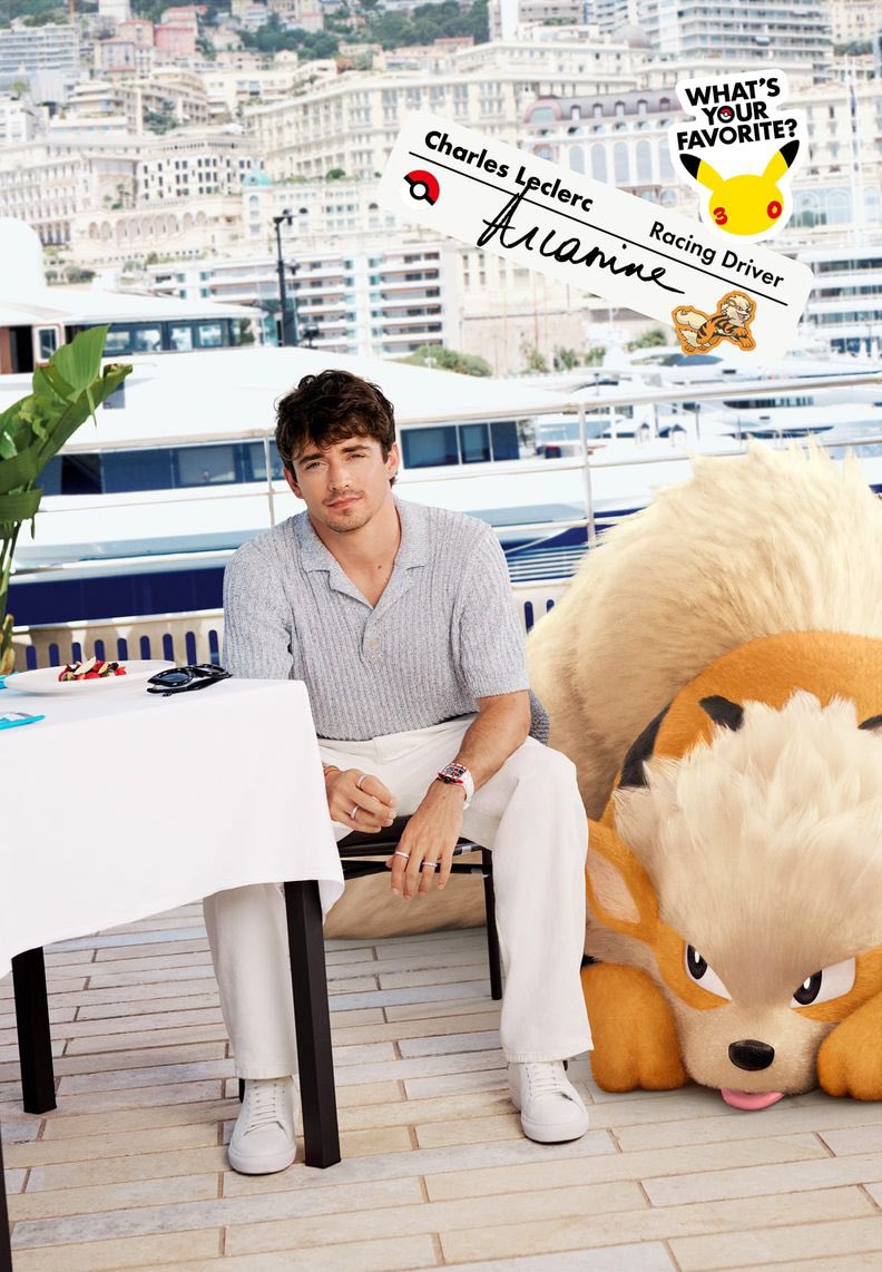Vetteleclerc's tweet photo. never in my entire life would I have thought I would see Charles Leclerc with a Pokemon collab but here we go 😭 https://t.co/A0lEXItbMV