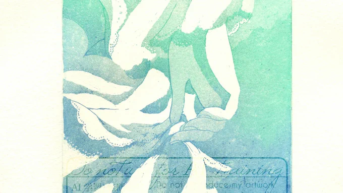 版画作品後半のものです。(早く復帰したい) たくさんのアクアチントをレイヤー状に重ねて、エッチングを限りなく減らした作品です。先生が褒めてくれて嬉しかった... フルサイズは⇨