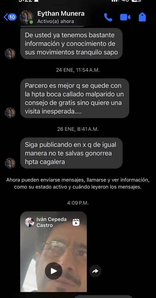 Pido a las autoridades investigar este perfil. Me amenazan de muerte y me envían videos de Iván Cepeda Castro.

Los matones haciendo campaña por el “compañero” Iván