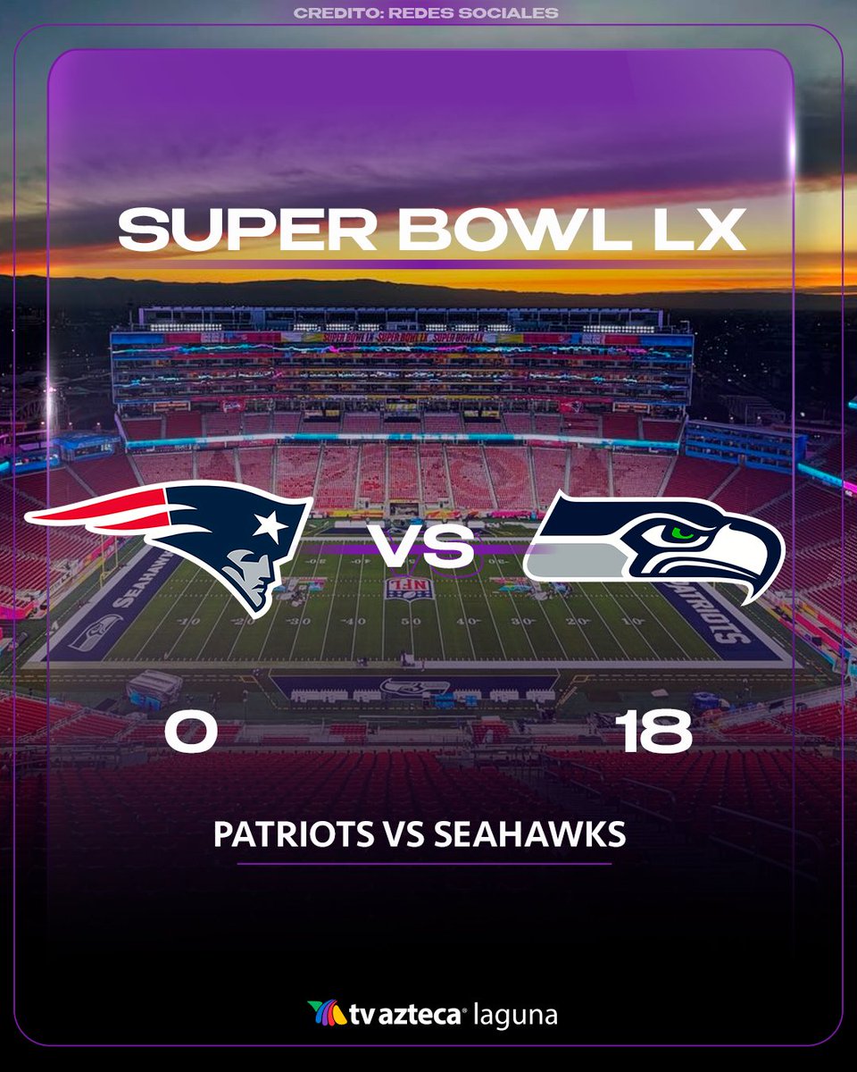 TvAztecaLaguna's tweet image. ¡POR FIN LLEGARON LAS DIAGONALES! 🏈🔥 ¡TOUCHDOWN de los Seahawks! Seattle rompe el muro y pone distancia definitiva en el marcador. ¡El Levi's Stadium estalla! 🏟️💥

Pats 0 - 18 Seahawks (Punto extra pendiente 🎯)

#SBLX #Seahawks #Touchdown #NFL