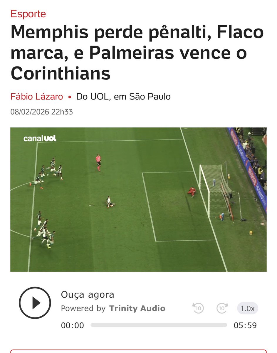 Esse Menphis é muito ruim de bola. Perdeu aquele gol feito contra o flamengo. E agora chutou pra fora um pênalti 
👇🏿
Memphis perde pênalti, Flaco marca, e Palmeiras vence o Corinthians - UOL
uol.com.br/esporte/futebo…